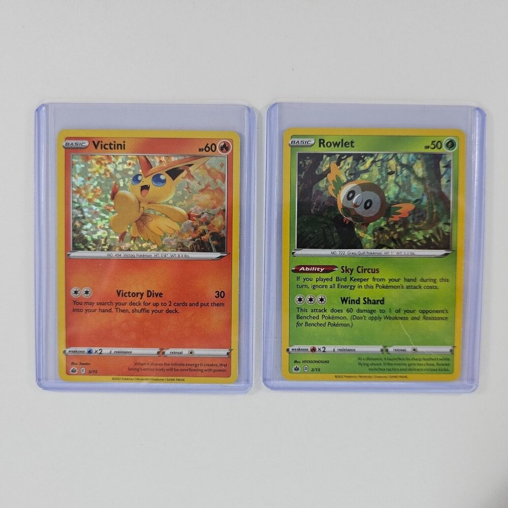 Pokemon Card McDonalds 2022 Promo Holo Rowlet 2/15 Victini 5/15